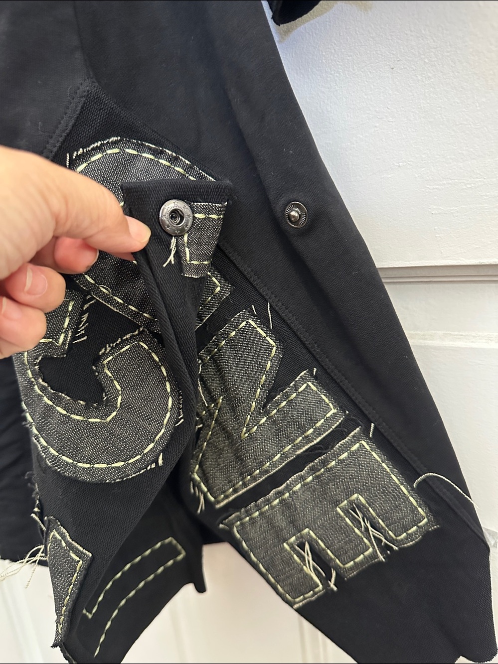 Cop. Copine Black Long Line Hooded Button Cardigan Duster with Patched Logo S/M - Picture 4 of 9